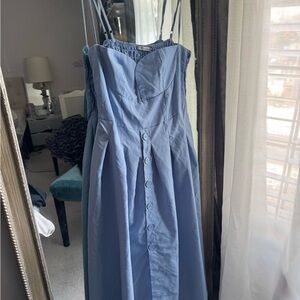 SHEIN Strapless Blue Dress with Button Detail